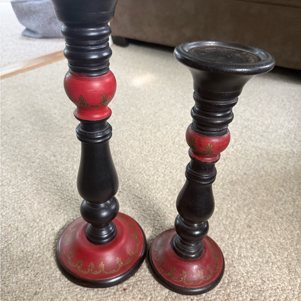 Decorative Black and Red Wooden Candle Holders